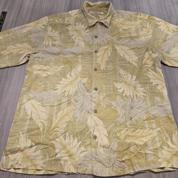Tommy Bahama‎ Mens Hawaiian Shirt XL Yellow Silk Pocket Button Up Short Sleeve - Picture 1 of 6